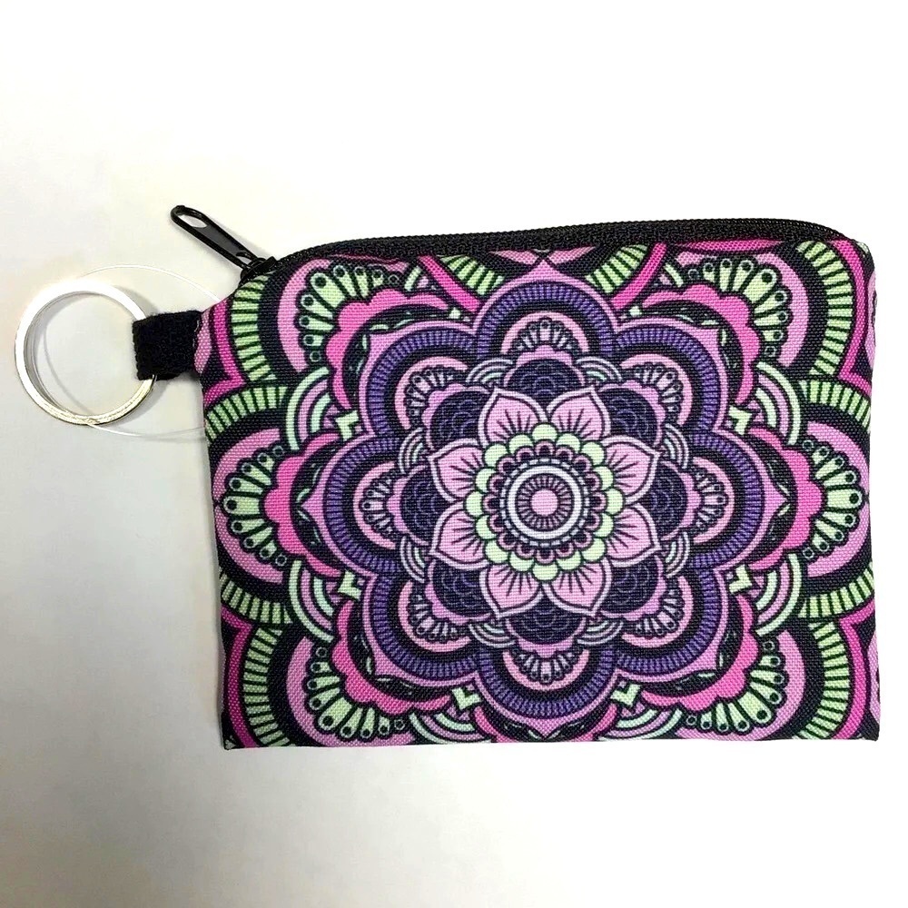 Colorful Mandala Zippered Mini Clutch with Ring